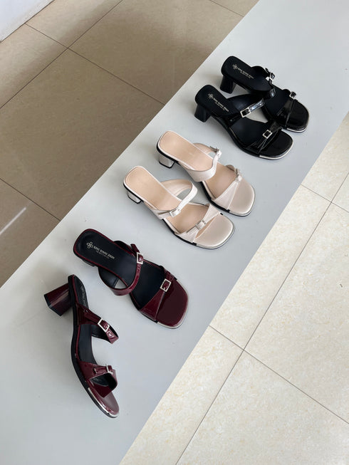 Double Straps Open Toe Block Heel
